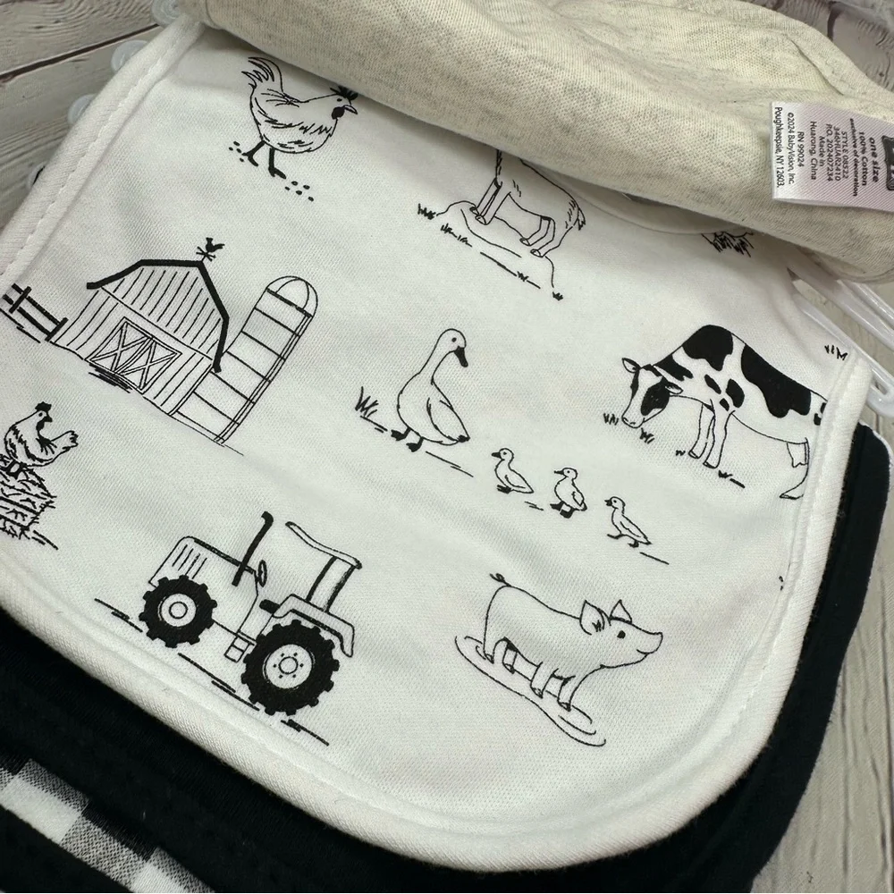 NWT Hudson Baby 100% cotton Bibs farm friend homestead pk of 5 farm house
